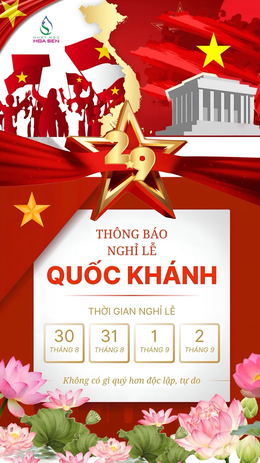THÔNG BÁO NGHỈ LỄ QUỐC KHÁNH 2/9/2025